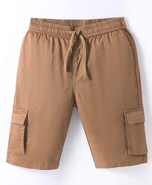 Pine Kids Cotton Woven Knee Length Solid Color Shorts - Tan