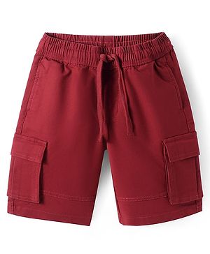 Pine Kids Cotton Woven Knee Length Solid Color Cargo Shorts - Dark Red