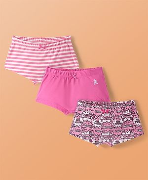 Pine Kids Cotton Lycra Knit Panties with Text Print & Bow Applique Pack of 3 (Colour May Vary )