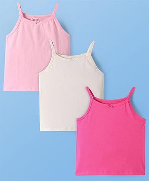 Pine Kids Cotton Lycra Knit Singlet Sleeves Solid Color Slips Pack of 3 - (Color May Vary)