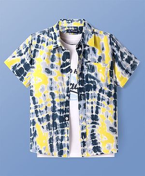 Pine Kids Viscose Woven Half Sleeves Tie & Dye Print Shirt with Sleeveless Inner T-Shirt - Yellow & White