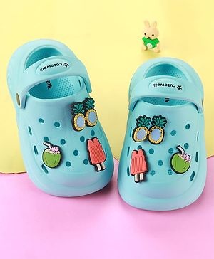 Cute Walk by Babyhug Clogs with Backstrap & Beach Theme Applique - Light Blue
