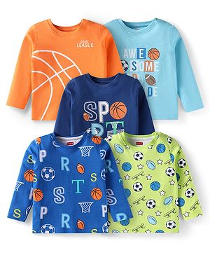 Babyhug Cotton Knit Full Sleeves T-Shirts With Sports Theme Print Pack of 5 - Multi Colour
