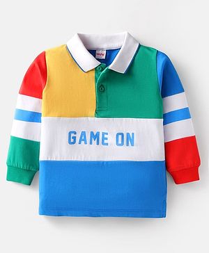 Babyhug Cotton Knit Full Sleeves Polo T-Shirt With Cut & Sew Design - White