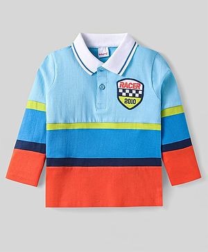 Babyhug Cotton Knit Full Sleeves Cut & Sew Polo T-Shirt with Patch Detailing - Multicolor