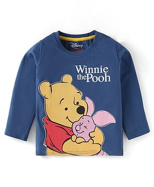 Babyhug Disney Single Jersey Knit Full Sleeves T-Shirt with Winnie The Pooh Graphic - Blue