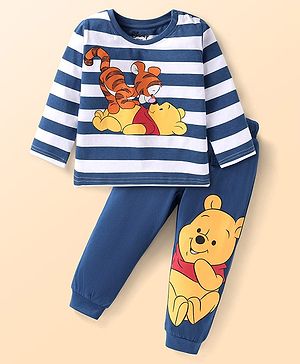 Babyhug Disney Single Jersey Knit Full Sleeves Night Suit with Winnie & Tigger Graphics - Blue
