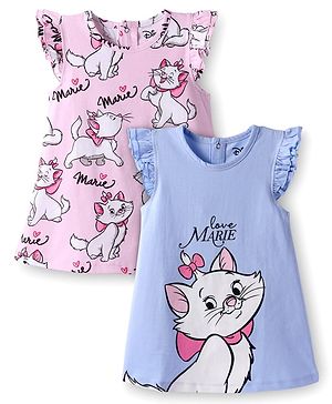 Babyhug Disney Single Jersey Knit Frill Sleeves Nighties with Marie Graphics Pack of 2 - Pink & Light Blue