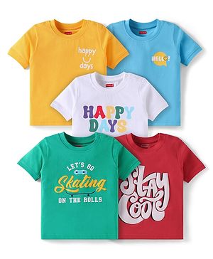 Babyhug Cotton Knit Half Sleeves T-Shirts With Text Print Pack of 5 - Multicolor