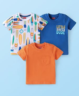 Babyhug Cotton Knit Half Sleeves T-Shirts With Surfing Print Pack of 3 - Orange Blue & White