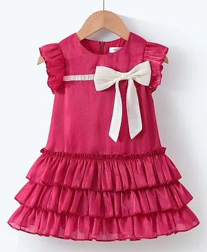 Mark & Mia Frill Sleeves Layered
                              Party Frock with Bow Applique - Red