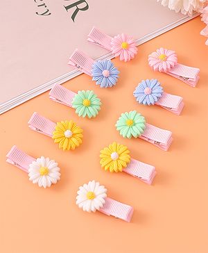 Babyhug Hair Pins And Clips With Floral  Applique Pack of 10 - Pink