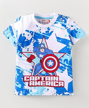 Babyhug Marvel Single Jersey Knit Half Sleeves T-Shirt with Captain America Graphics - White