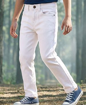 Pine Kids Denim Woven Full Length Washed Jeans -  White