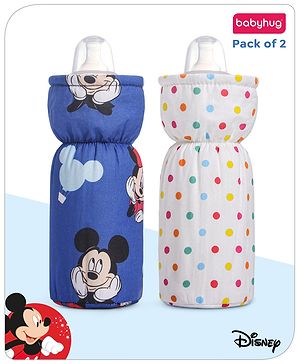 Babyhug Disney Digital Print Premium Cotton Bottle Cover Mickey Hot Air Balloon Print Pack of 2 (Medium) - Blue And White