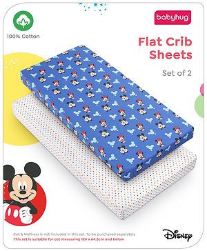 Babyhug Disney Digital Print Premium Cotton Crib sheet Mickey Hot Air Balloon Print Set of 2 -Blue & White