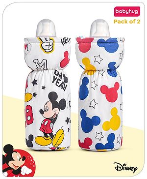 Babyhug Disney Premium Cotton Bottle Cover Cool Mickey Theme Pack of 2 (Medium)- Red And White