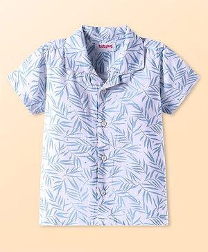 Babyhug Cotton Viscose Woven Half Sleeves Shirt with Leaf Print - White