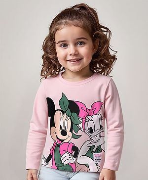 Babyhug Disney Single Jersey Knit Full Sleeves T-Shirt With Minnie & Daisy Graphics - Pink