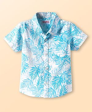 Babyhug Cotton Woven Half Sleeves  Shirt with Leaf Print - White