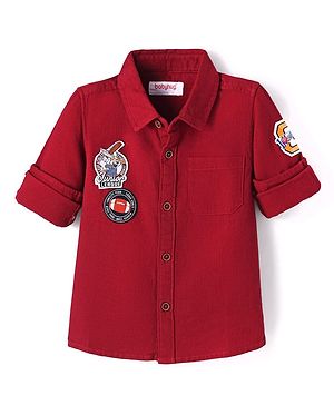 Babyhug Cotton Woven Full Sleeves  Shirt with Text Patch Detailing - Red