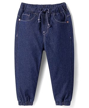 Babyhug Full Length Washed Denim Jeans With Stretch - Navy Blue