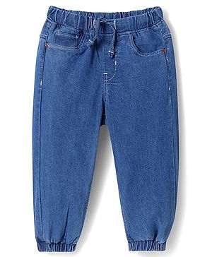 Babyhug Full Length Washed Denim Jeans With Stretch - Medium Blue