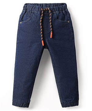Babyhug Full Length Washed Denim Jeans With Stretch - Navy Blue