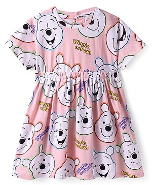 Babyhug Disney Cotton Knit Half Sleeves Winnie The Pooh Printed Frock - Pink