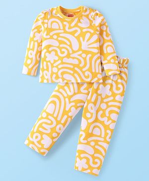 Babyhug Cotton Knit Full Sleeves Printed Night Suit - Yellow