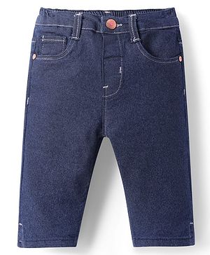 Babyhug Cotton Denim Washed Capri With Stretch -  Navy Blue