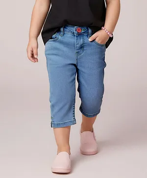 Babyhug Cotton Denim Washed Capri With
                      Stretch - Blue