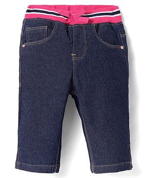 Babyhug Cotton Denim Washed Capri Ribbed Waist - Navy Blue