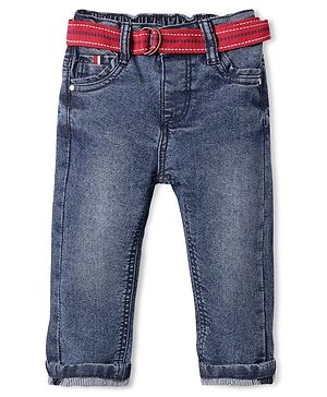 Babyhug Washed Denim Full Length Jeans With Stretch - Blue
