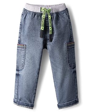 Babyhug Denim Full Length Washed Jeans With Stretch & Cargo Pockets - Blue