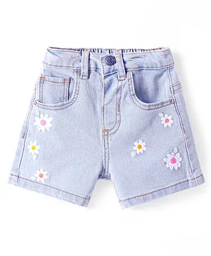 Babyhug Mid Thigh Washed Denim Shorts
                              With Floral Embroidery & Stretch -
                              Light Blue