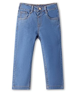 Babyhug Full Length Washed Denim Jeans with Stretch - Medium Blue