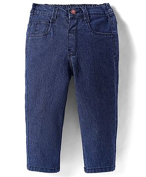 Babyhug Full Length Solid Washed Denim Jeans With Stretch - Navy Blue