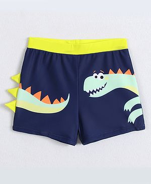 Babyhug Swimming Trunks With Dino Print & Applique - Navy Blue