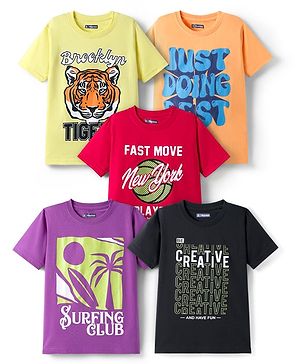 Pine Kids Cotton Knit Half Sleeves Printed T-Shirts Pack of 5 - Multicolor
