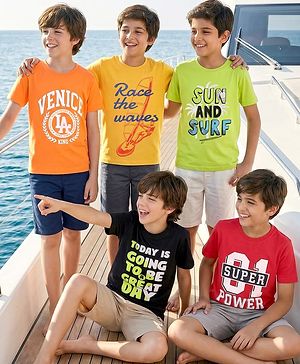 Pine Kids Cotton Knit Half Sleeves Printed T-Shirts Pack of 5 - Multicolor
