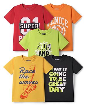 Pine Kids Cotton Knit Half Sleeves Printed T-Shirts Pack of 5 - Multicolor