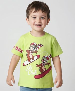 Babyhug Disney Single Jersey Knit Half Sleeves T-Shirt with Chip n Dale Graphics -Limegreen