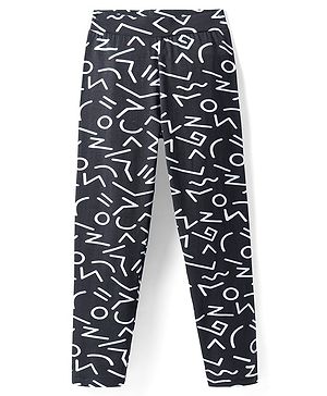 Pine Kids Cotton Lycra Knit Full Length Leggings with Print - Black & White