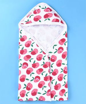 Babyhug Terry Woven Hooded Wrapper with Apple Print L 79 x B 76 cm - Red
