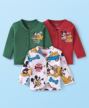 Babyhug Disney Interlock Knit Full Sleeves Jhablas With Mickey Mouse Graphics Pack of 3 - Red Green & White