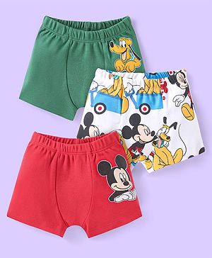 Babyhug Disney Cotton Knit Trunks with Mickey Mouse Graphics Pack of 3 - Red White & Green
