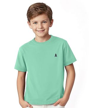 Pine Kids Cotton Knit Half Sleeves T-Shirt with Logo Print - Light Green