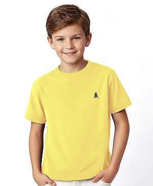 Pine Kids Cotton Knit Half Sleeves T-Shirt with Logo Print - Lemon