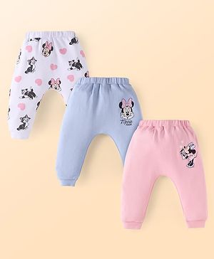 Babyhug Disney Interlock Knit Full Length Diaper Leggings with Minnie Mouse  Graphics Pack of 3- Pink White & Light Blue